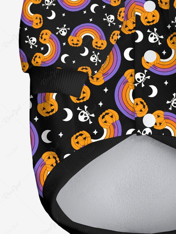 Pet's Pumpkin Rainbow Star Moon Skulls Printed Halloween Button Hoodie