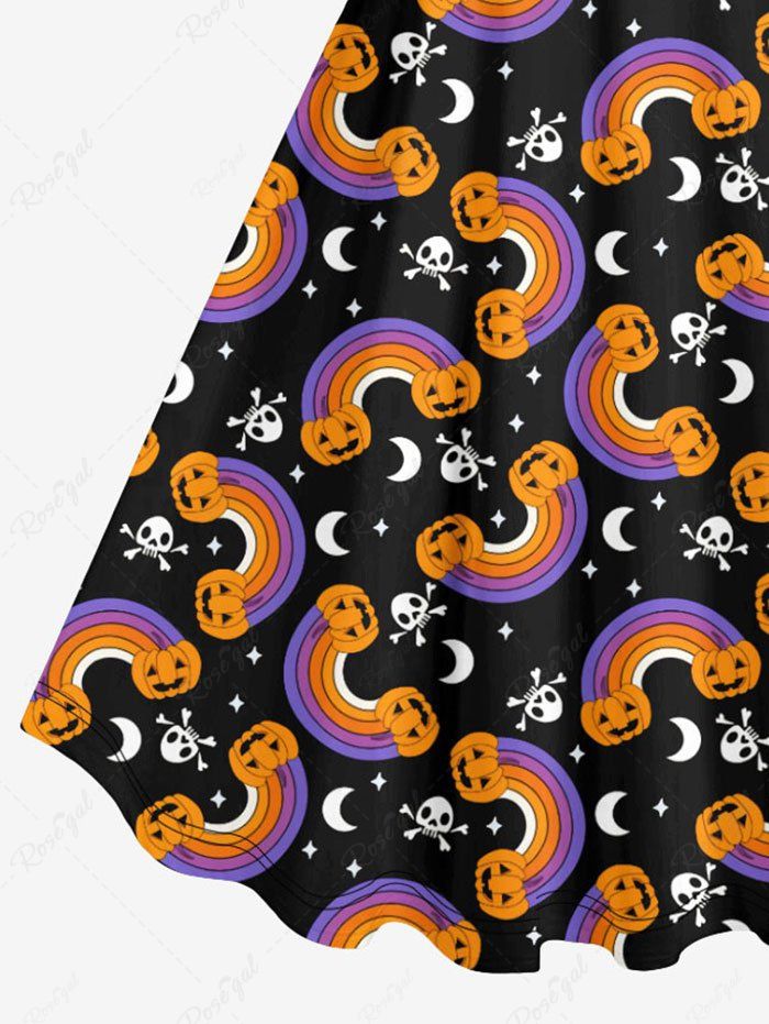 Plus Size Pumpkin Rainbow Star Moon Skulls Printed Halloween Costume A Line Tank Dress