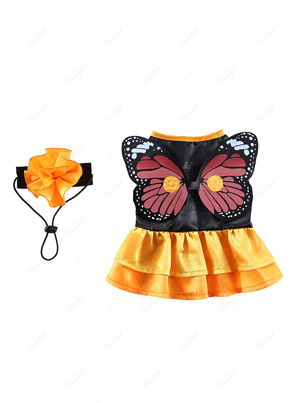 Robe papillon d'Halloween pour animaux de compagnie avec bandeau à fleurs à cordon de serrage