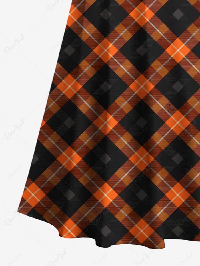 Plus Size Ombre Geometric Plaid Printed Crisscross A Line Maxi Dress