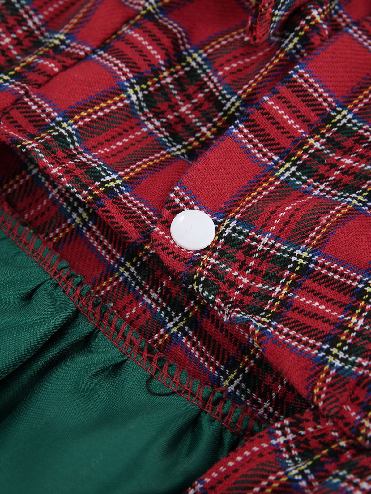 Pet's Plaid Printed Bowknot Ruffles Layered Button Christmas Dress