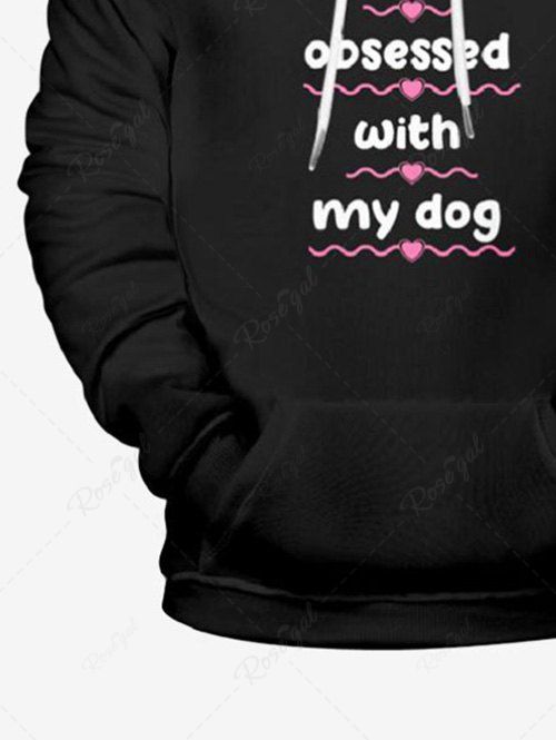 Plus Size Letters Heart Wavy Lines Printed Pocket Drawstring Hoodie