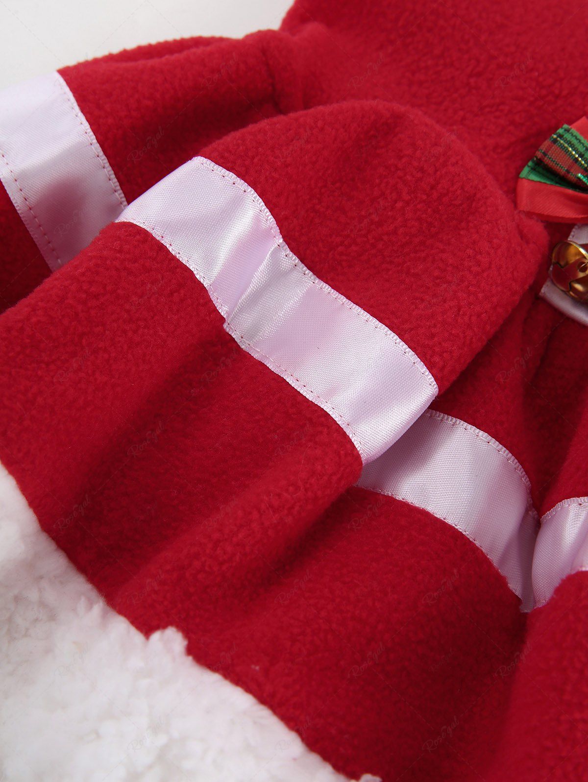 Pet's Christmas Bowknot Bell Holly Contrast Fur Piping Striped Button Turn-down Dress