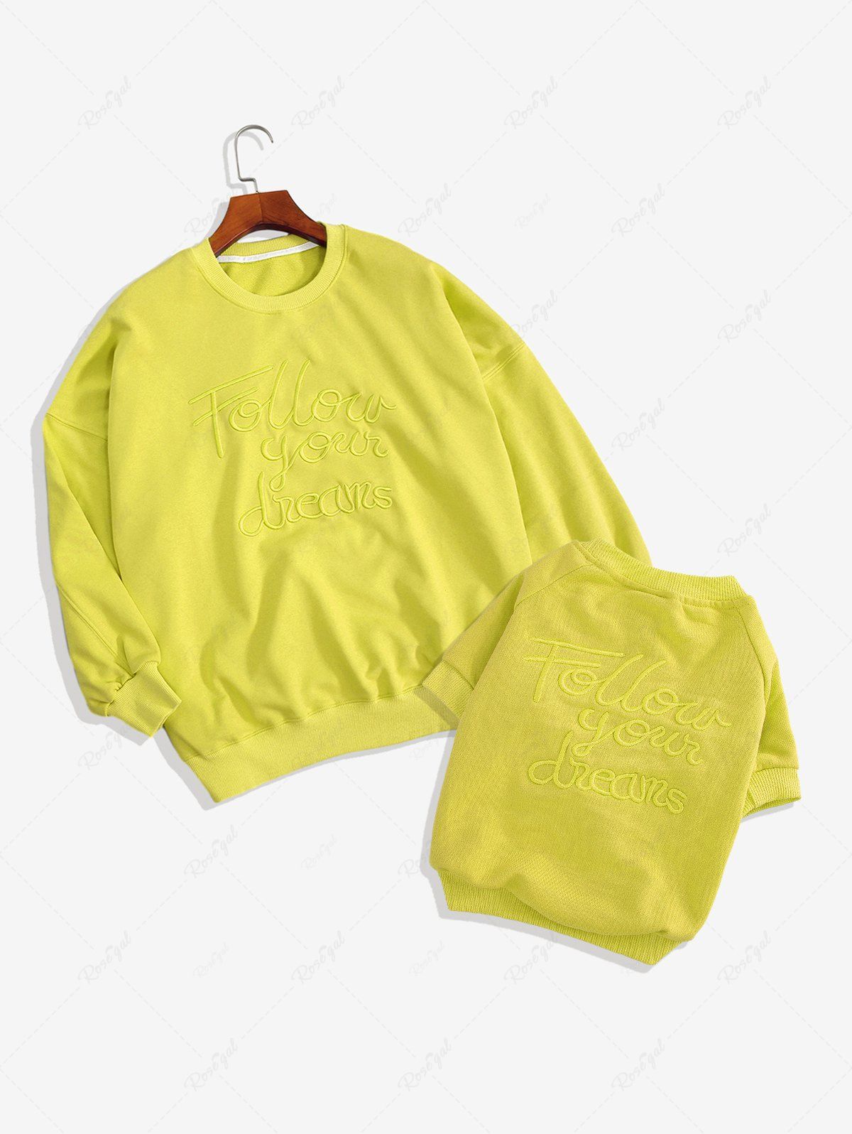 Sweat-shirt brodé en jacquard avec lettres de couleur unie, tenues assorties pour chien et propriétaire