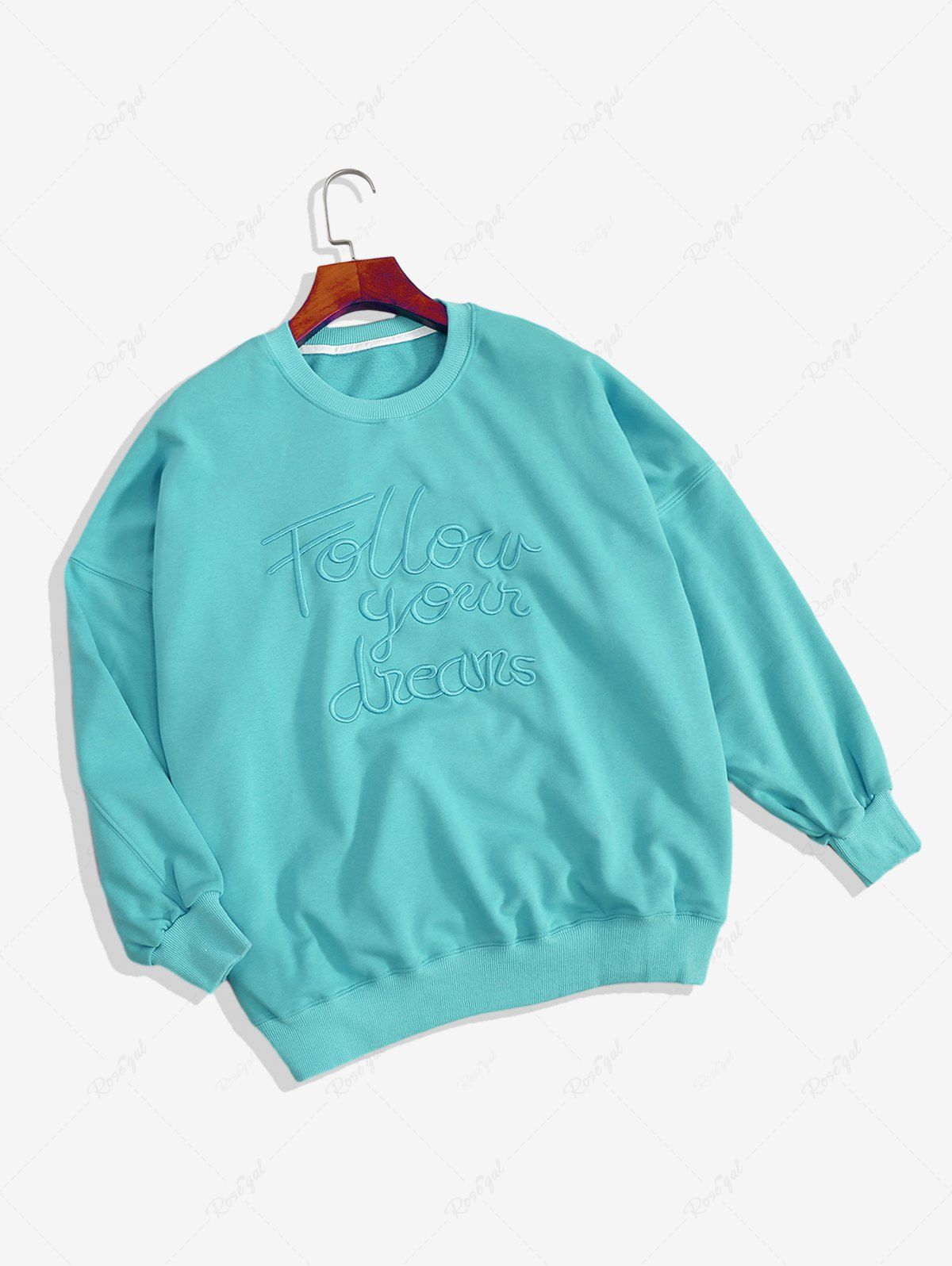 Solid Color Letters Jacquard Embroidered Long Sleeves Pullover Sweatshirt