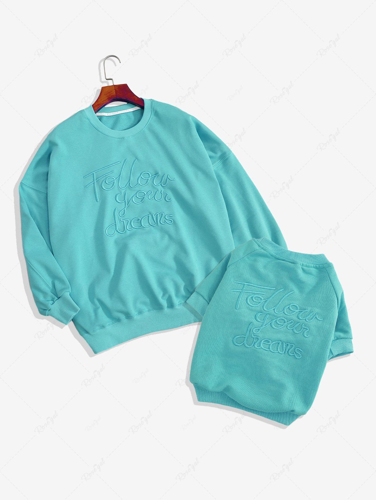 Sweat-shirt brodé en jacquard avec lettres de couleur unie, tenues assorties pour chien et propriétaire