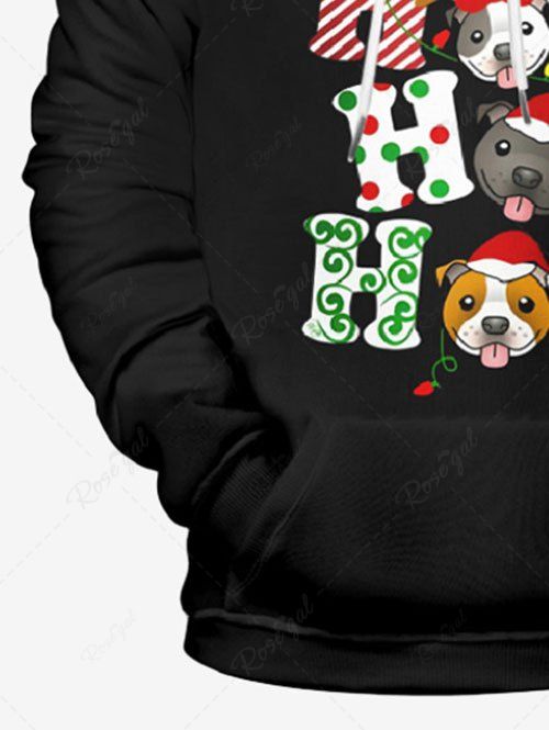 Plus Size Christmas Hat Elk Dog Letters Printed Pocket Drawstring Pullover Long Sleeves Hoodie