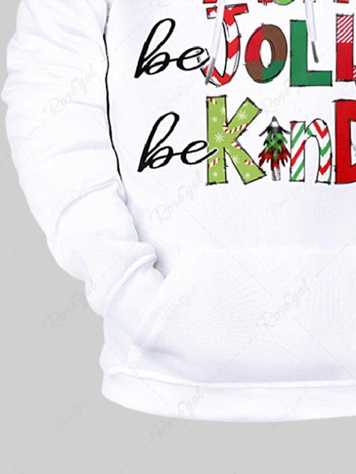 Plus Size Colorful Christmas Tree Letters Printed Pocket Drawstring Pullover Long Sleeves Hoodie