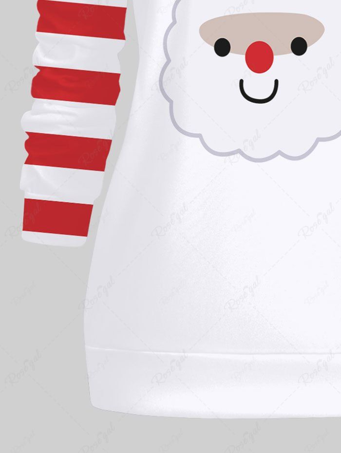 Plus Size Christmas Santa Claus Stripes Printed Crew Neck Sweatshirt