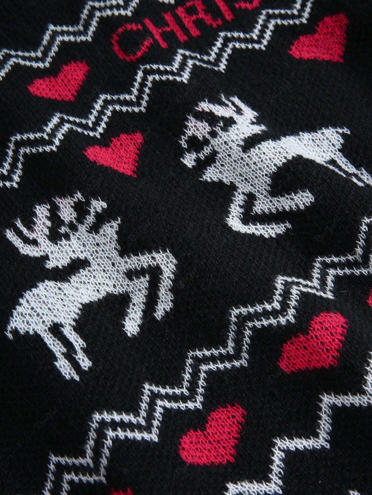 Christmas Elk Heart Letters Zig Zag Printed Sweater