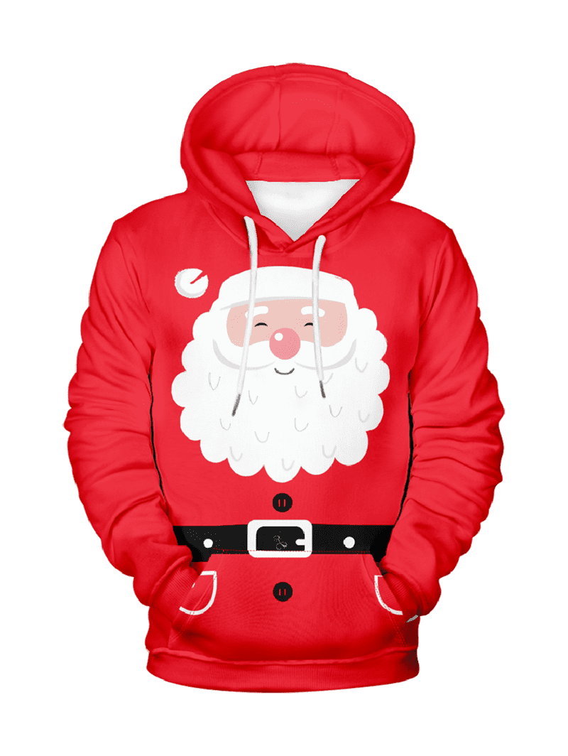 Plus Size Christmas Santa Claus Belt Printed Pocket Drawstring Hoodie