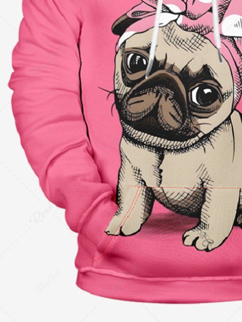 Plus Size Dog Bowknot Printed Drawstring Pocket Hoodie