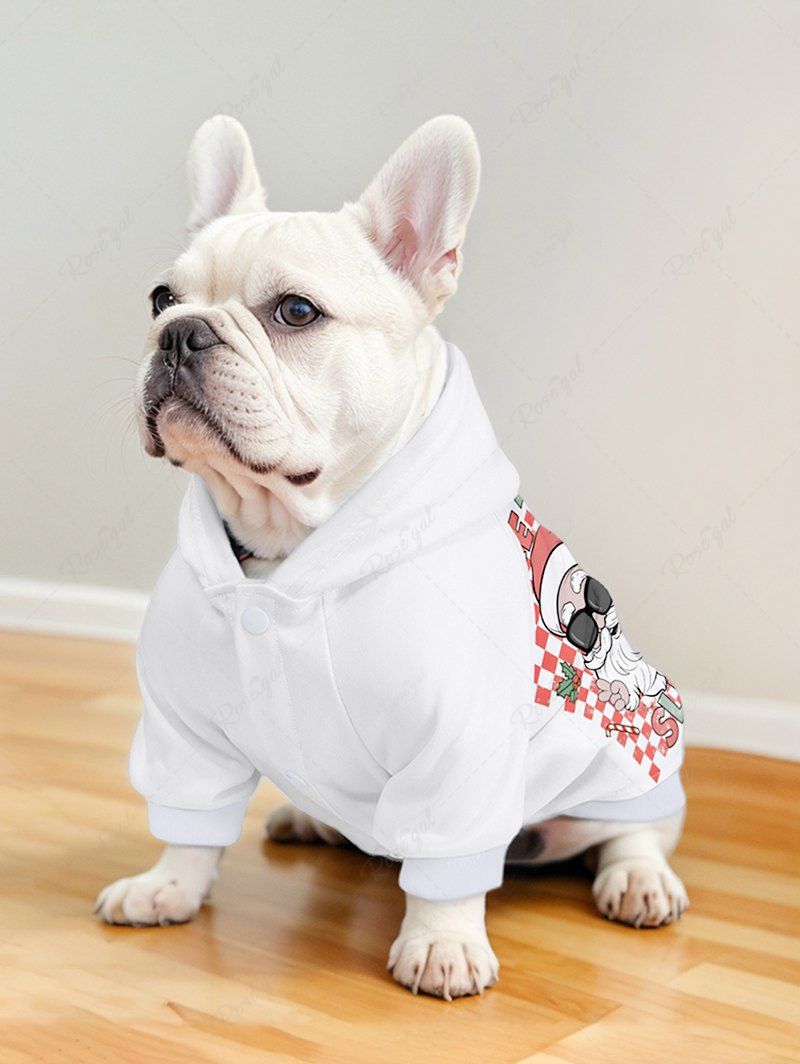 Sweat à capuche boutonné imprimé Père Noël avec lettres à carreaux de Noël pour animaux de compagnie
