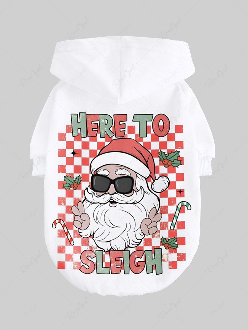 Sweat à capuche boutonné imprimé Père Noël avec lettres à carreaux de Noël pour animaux de compagnie