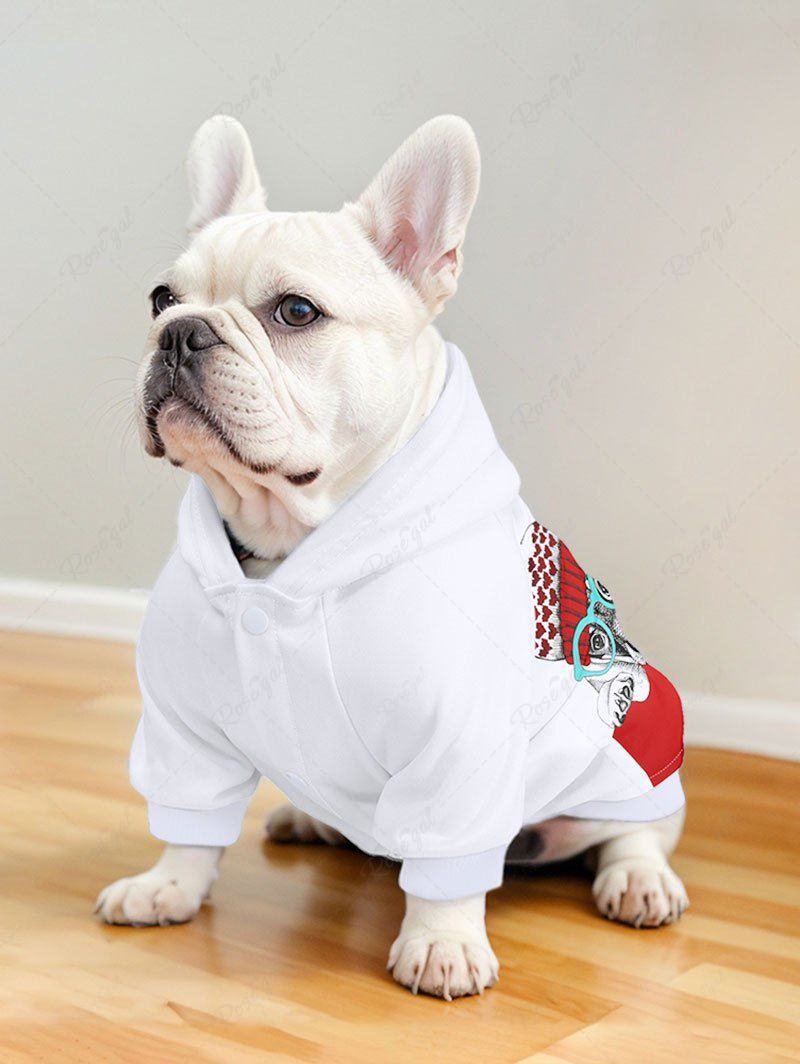 Sweat à capuche boutonné imprimé avec chapeau en forme de cœur pour chien de Noël pour animaux de compagnie