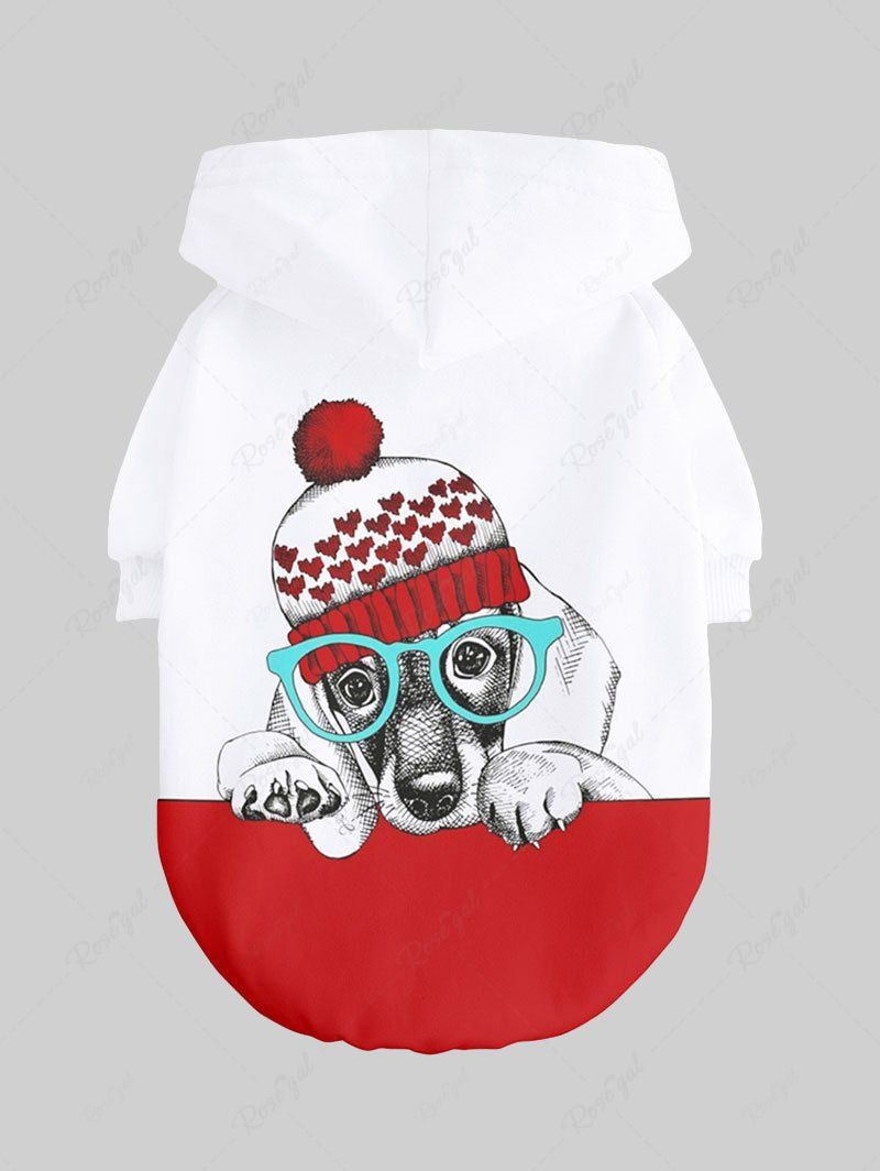 Sweat à capuche boutonné imprimé avec chapeau en forme de cœur pour chien de Noël pour animaux de compagnie