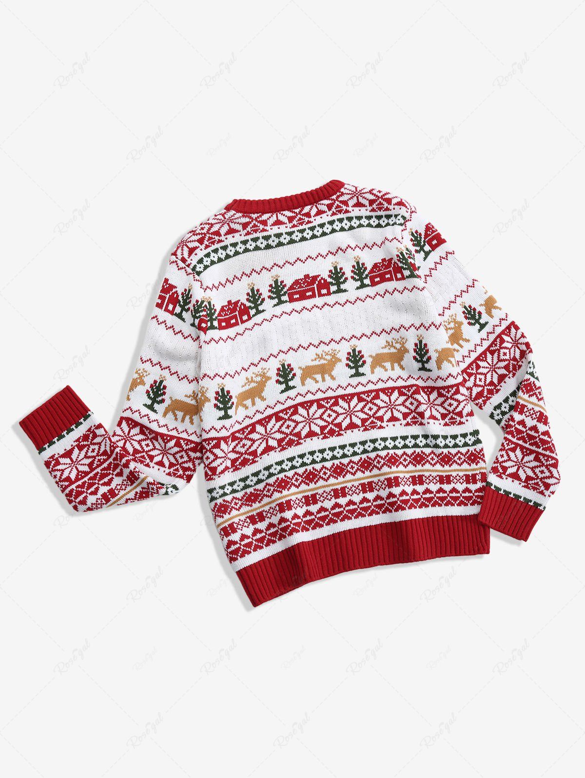 Pull à rayures géométriques avec motif d'élan, de flocon de neige et de sapin de Noël pour chien et propriétaire