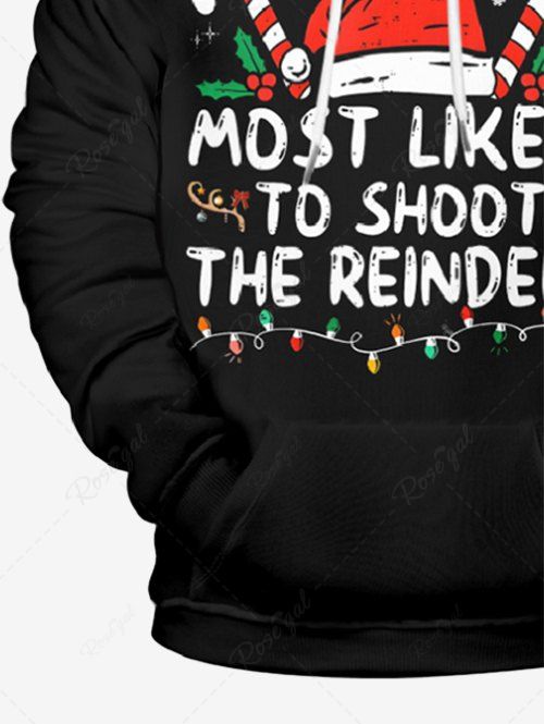 Plus Size Christmas Hat Light Candy Holy Fruit Letters Printed Pocket Drawstring Hoodie For Men