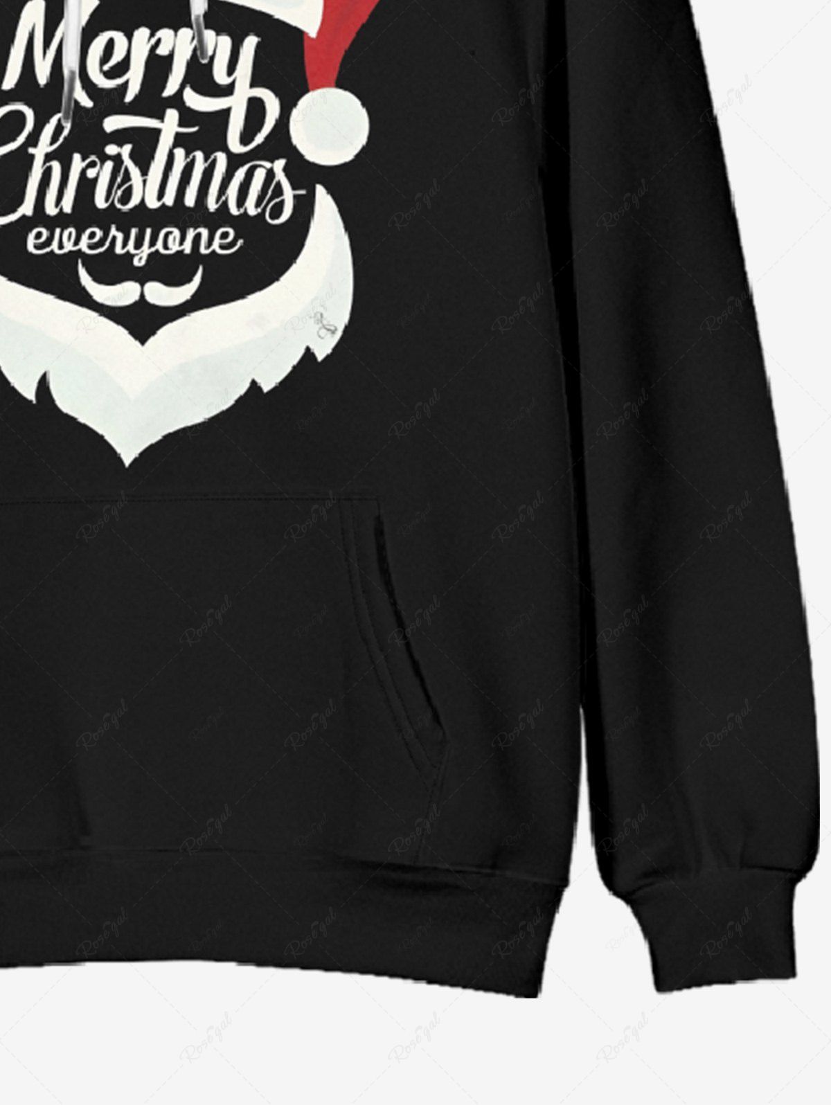 Plus Size Christmas Hat Letters Santa Claus Printed Pocket Drawstring Pullover Long Sleeves Hoodie