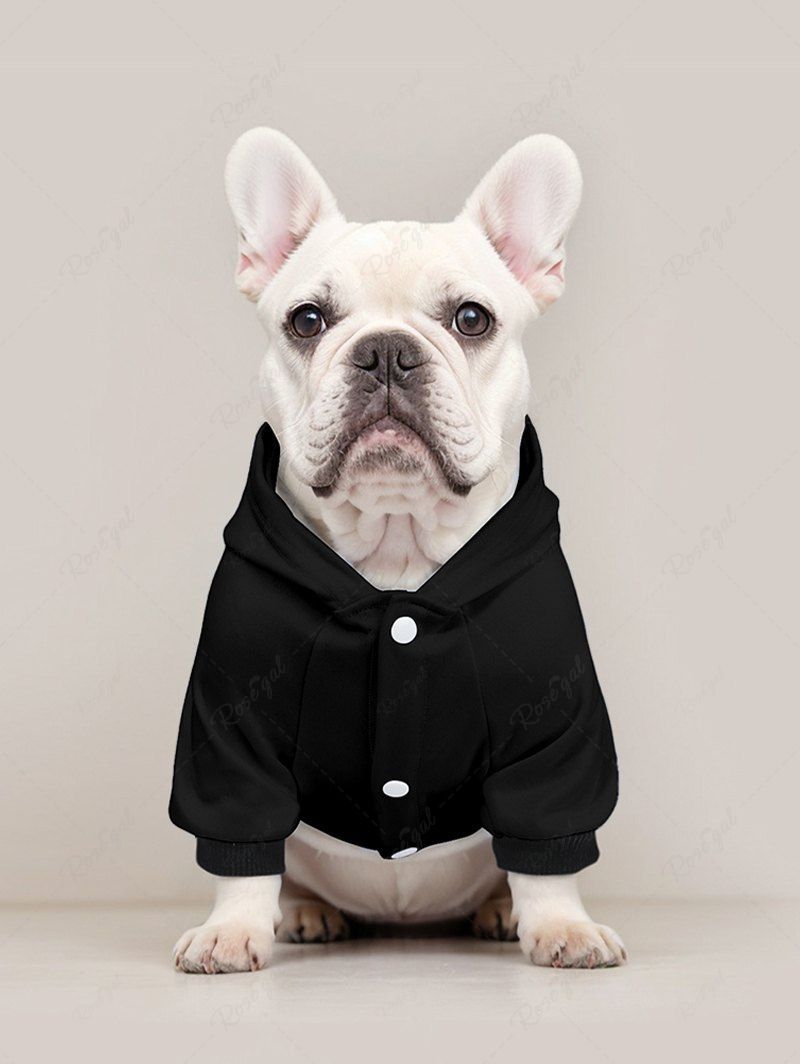 Sweat à capuche à boutons imprimés en forme d'os et de tapis rayé pour chien de compagnie