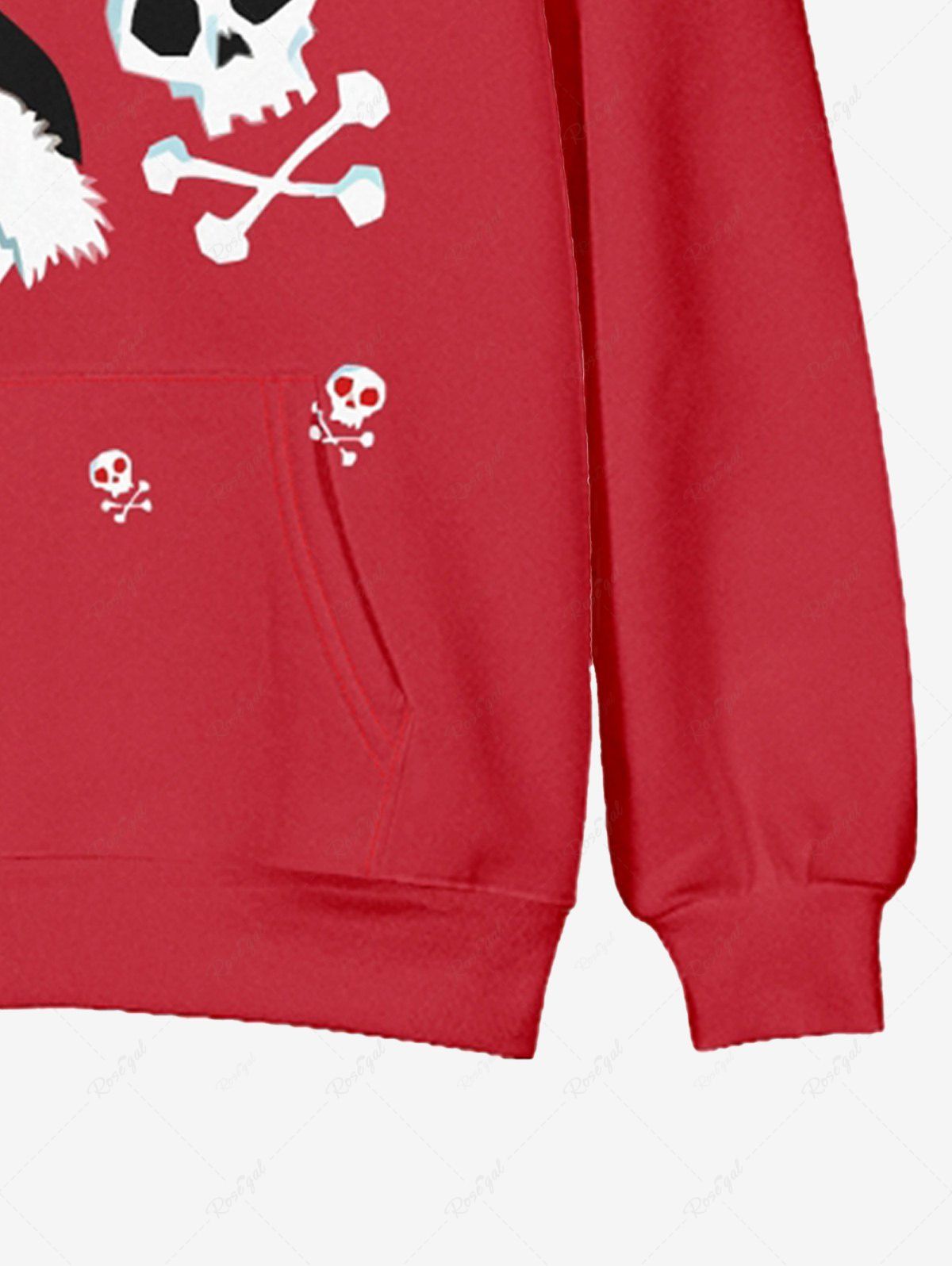 Plus Size Christmas Hat Skull Bone Printed Pocket Drawstring Pullover Long Sleeves Hoodie