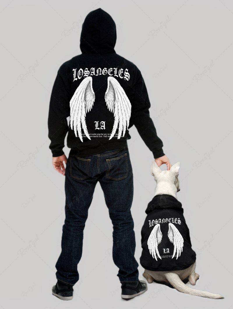 Sweat à capuche imprimé lettres ailes, tenues assorties pour chien et propriétaire