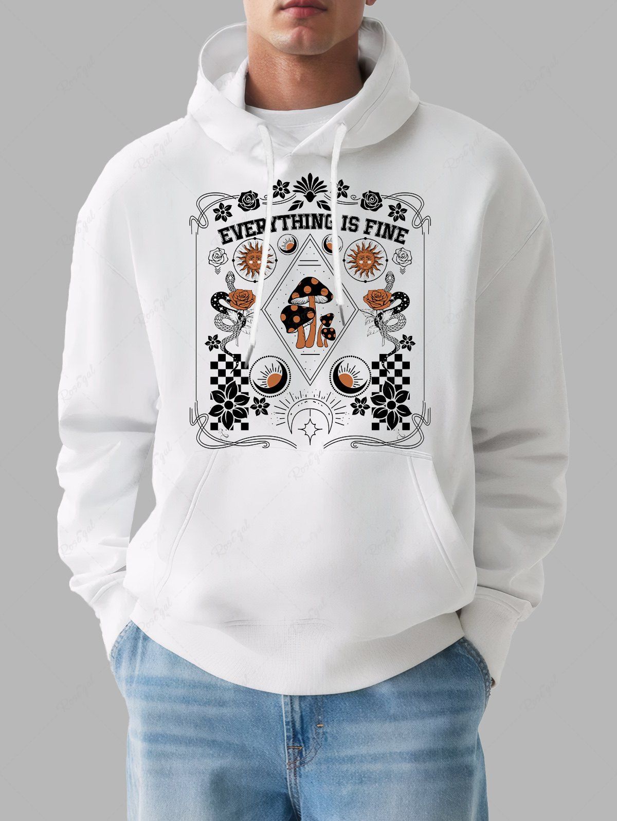 Sweat à capuche à imprimé floral et motif serpent, soleil, lune, fleur, champignon, style tendance, tenues assorties pour chien et propriétaire