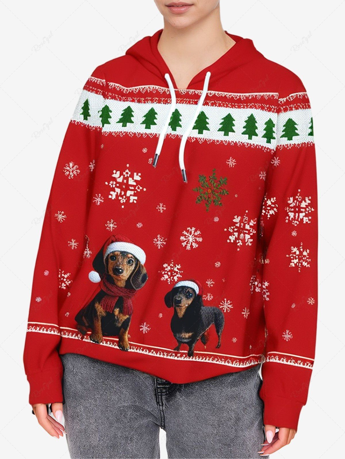 Sweat à capuche à imprimé rayé pour chien avec chapeau et flocon de neige et sapin de Noël, tenues assorties pour chien et propriétaire