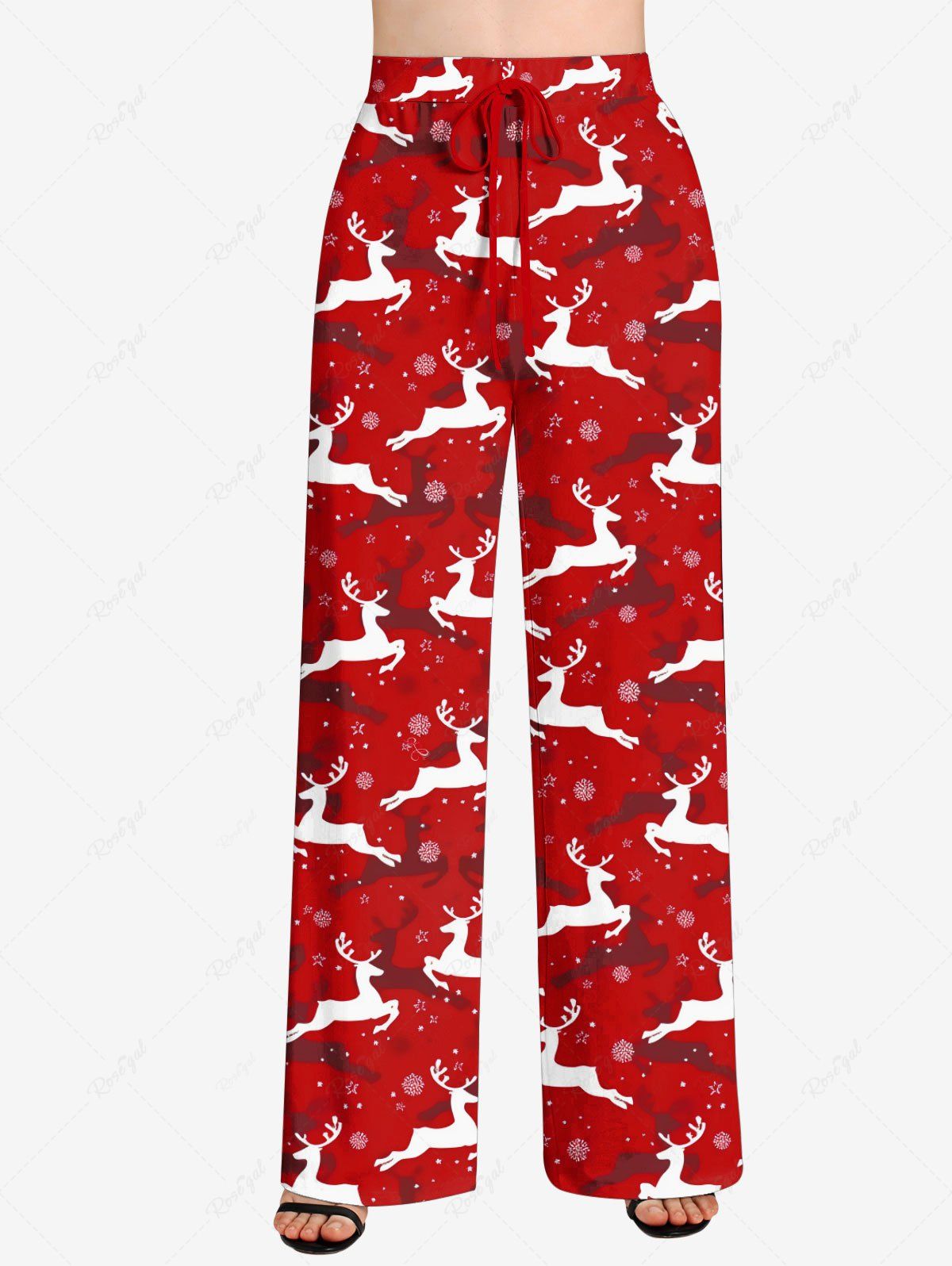 Plus Size Christmas Elk Snowflake Printed Wide Leg Pants