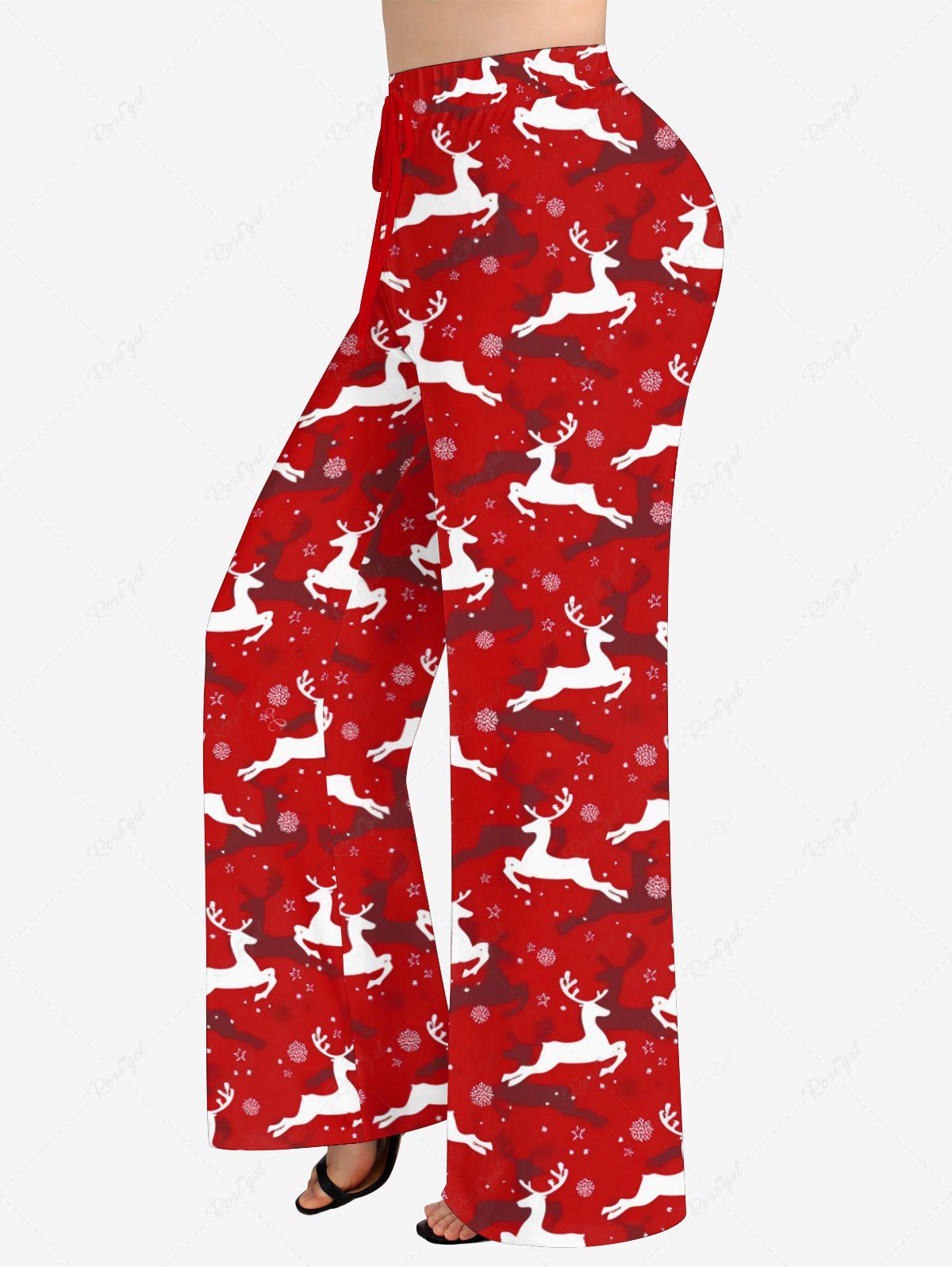 Plus Size Christmas Elk Snowflake Printed Wide Leg Pants