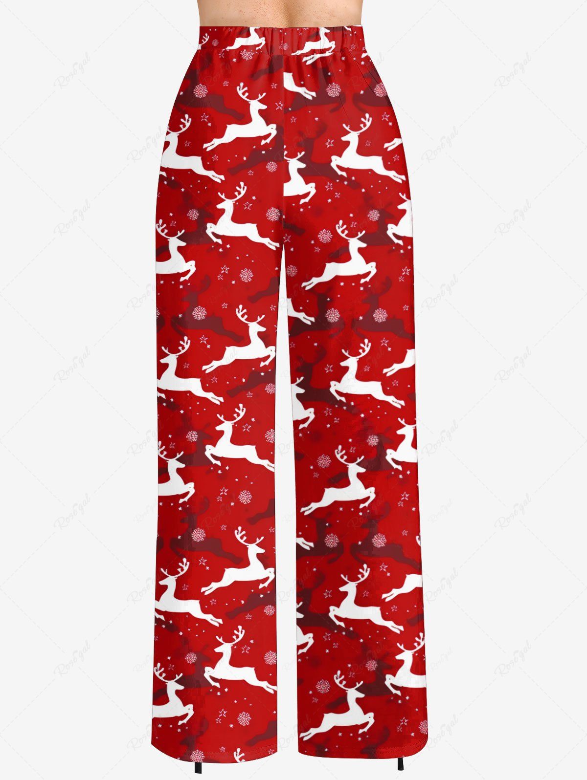 Plus Size Christmas Elk Snowflake Printed Wide Leg Pants