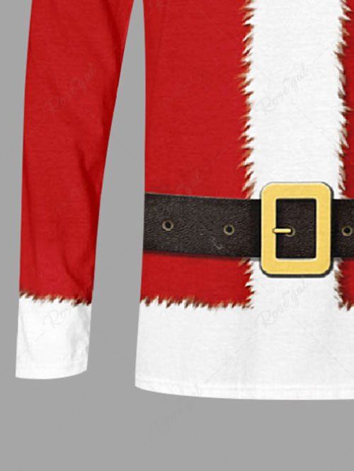 Plus Size Christmas Santa Claus Costume Belt Fleece Trim 3D Printed T-shirt
