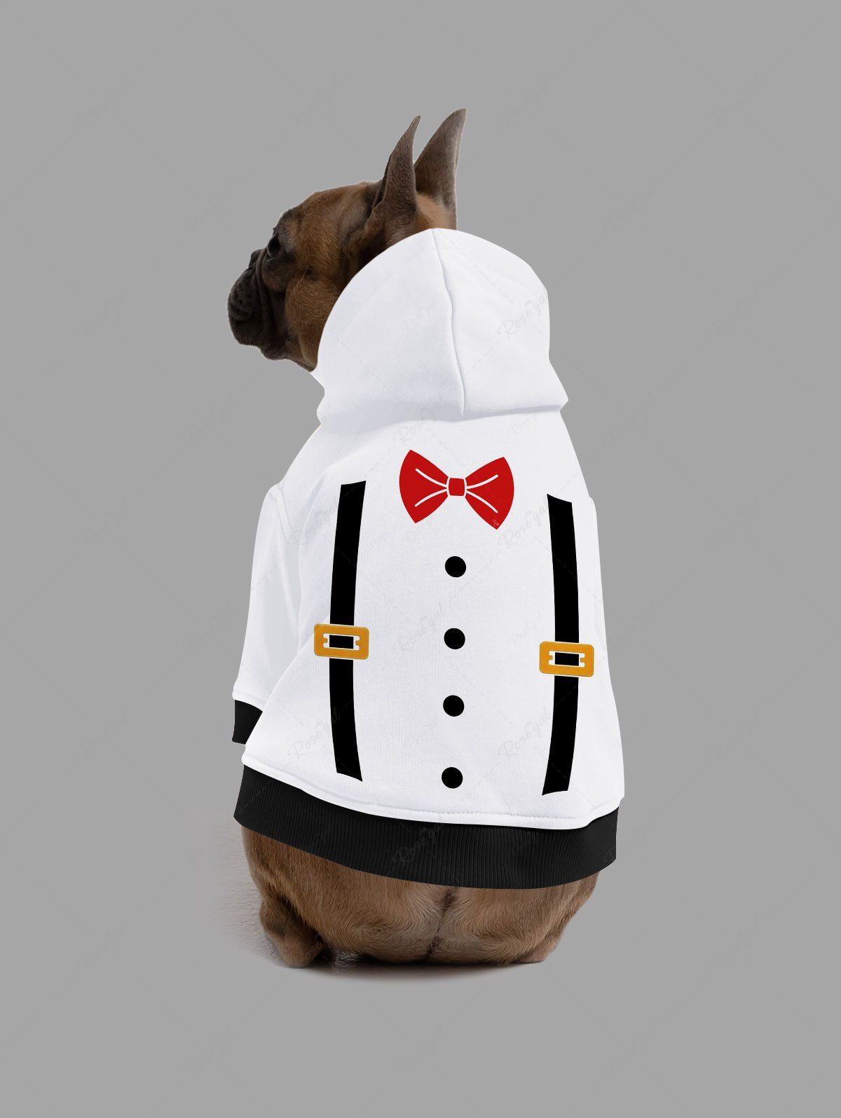 Sweat à capuche imprimé avec bouton et nœud papillon pour animal de compagnie