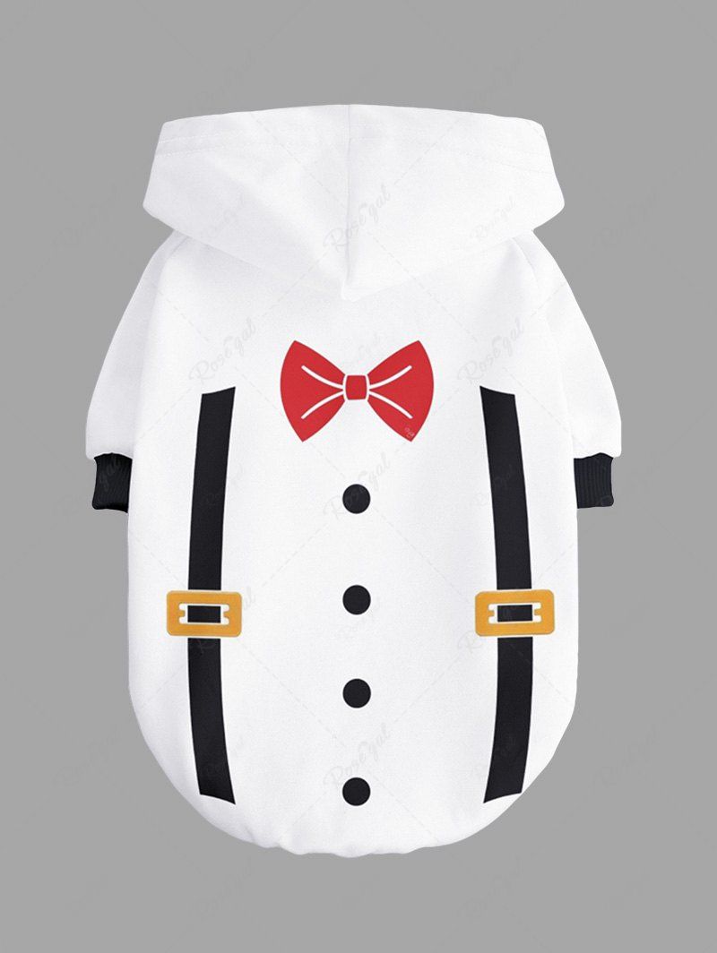 Sweat à capuche imprimé avec bouton et nœud papillon pour animal de compagnie