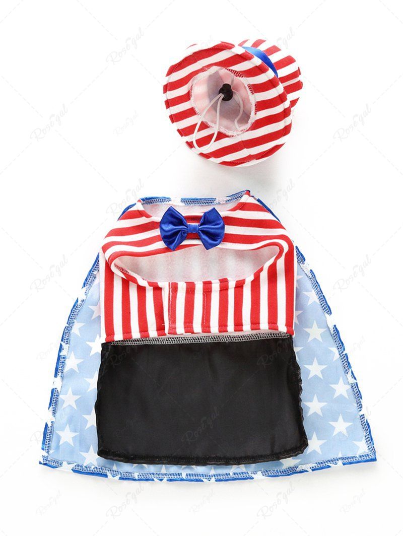 Patriotic American Flag Print Bowknot Coat With Hat and Tank Dress Dog and Owner Matching Outfits