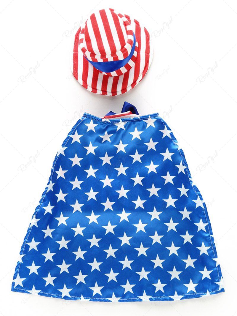 Patriotic American Flag Print Bowknot Coat With Hat and Shirt Dog and Owner Matching Outfits