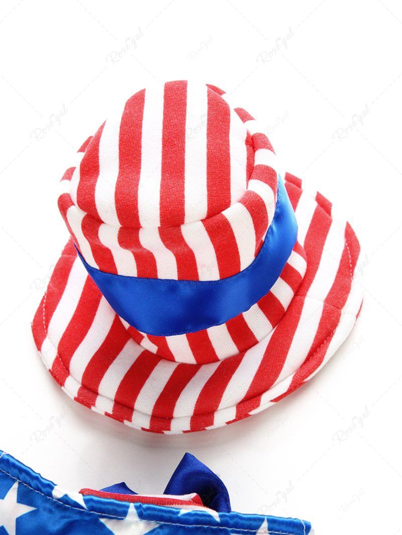 Patriotic American Flag Print Bowknot Coat With Hat and Beach Shorts Dog and Owner Matching Outfits