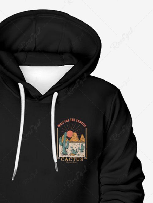 Sweat à capuche grande taille avec cordon de serrage et poche imprimée Sunrise Mountain Cactus Letters