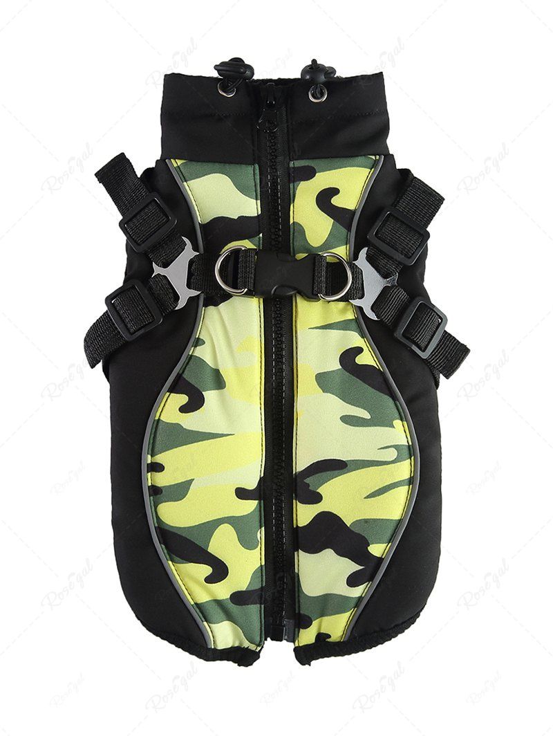 Veste chaude à fermeture éclair avec doublure en polaire imprimée camouflage pour animaux de compagnie