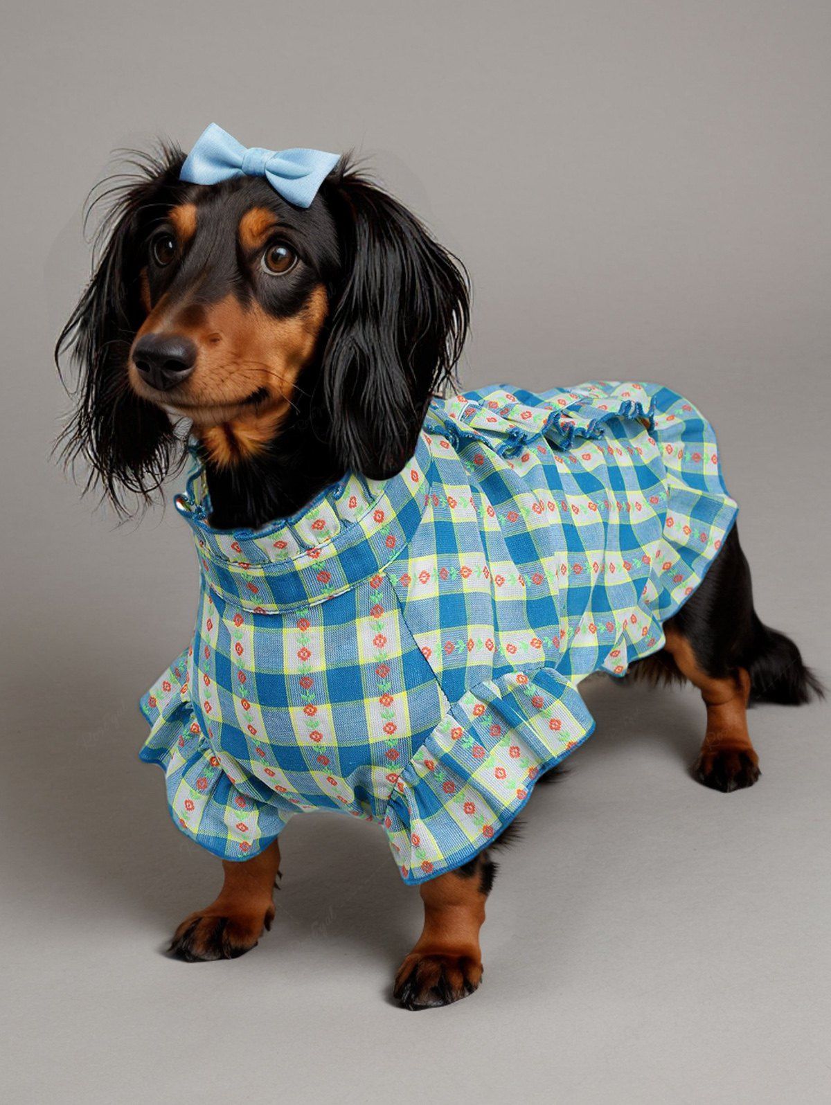 Plaid Flowers Print Ruffles Dresses Dog and Owner Matching Outfits