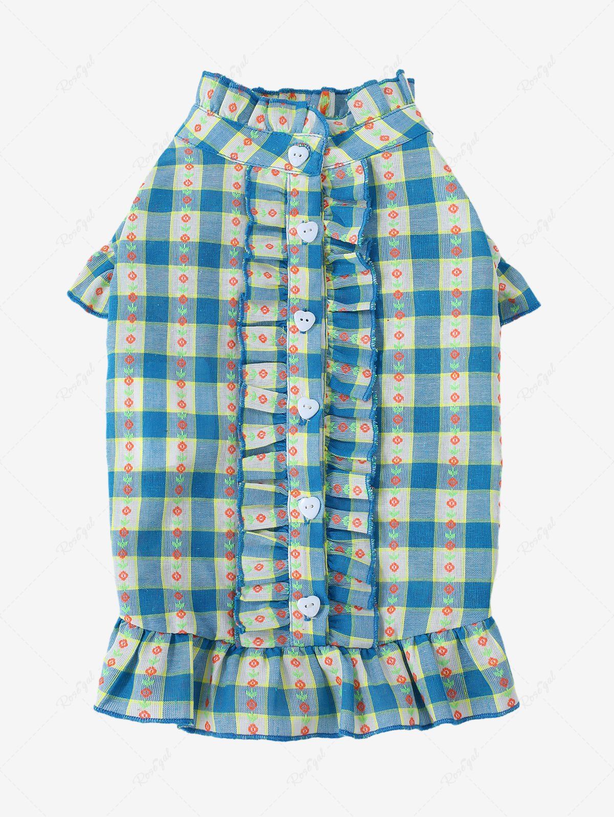 Plaid Flowers Print Ruffles Dresses Dog and Owner Matching Outfits