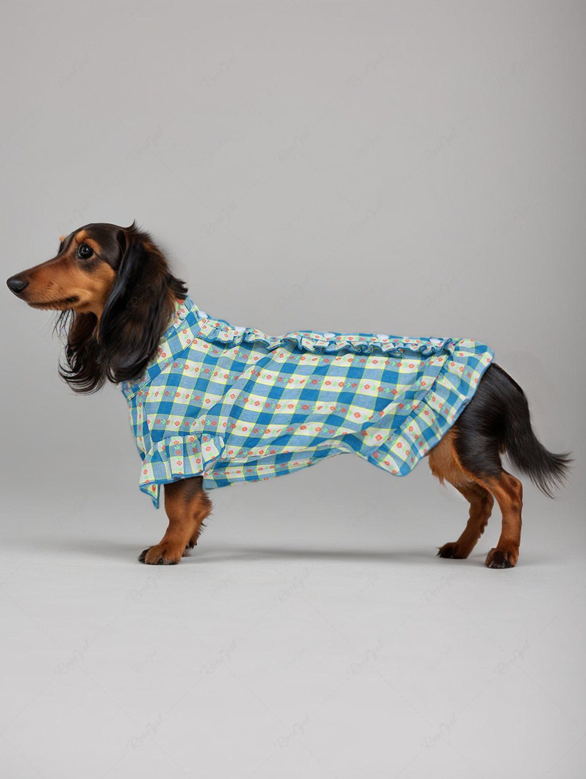 Plaid Flowers Print Ruffles Dresses Dog and Owner Matching Outfits