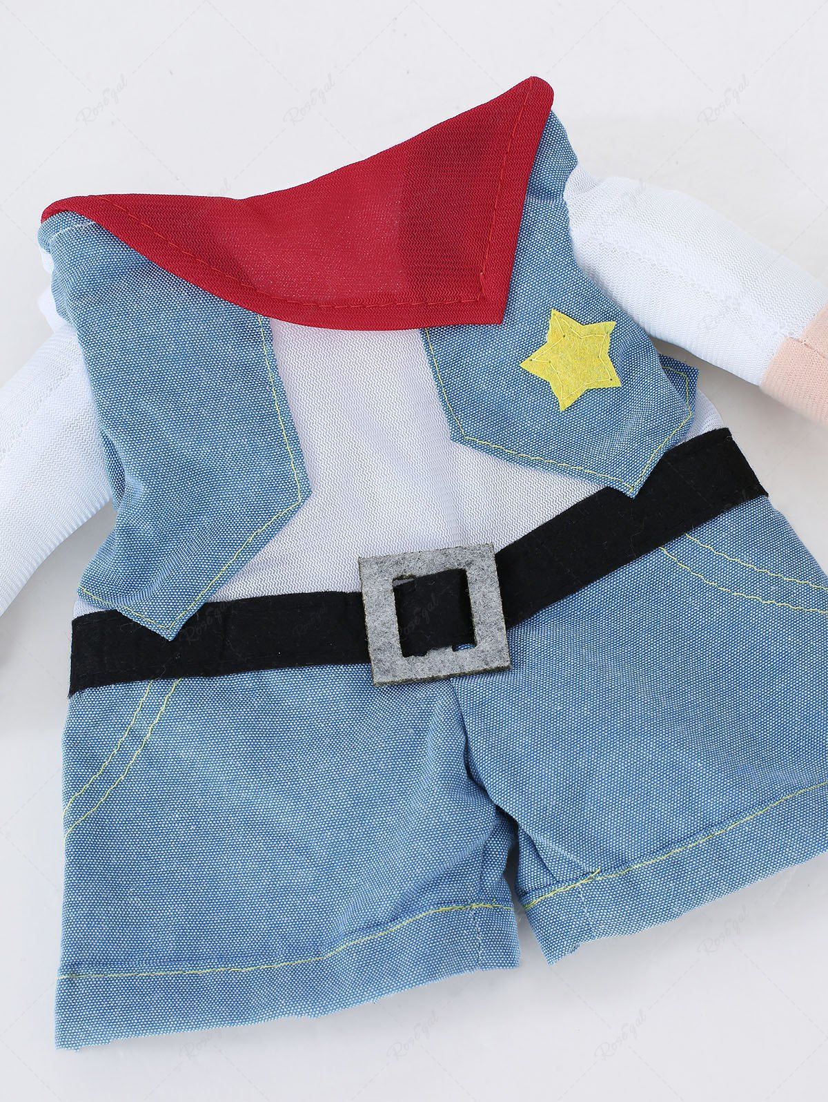 Pet's Star Applique Topstitching Denim Buckle Belted Costume with Toggle Drawstring Hat
