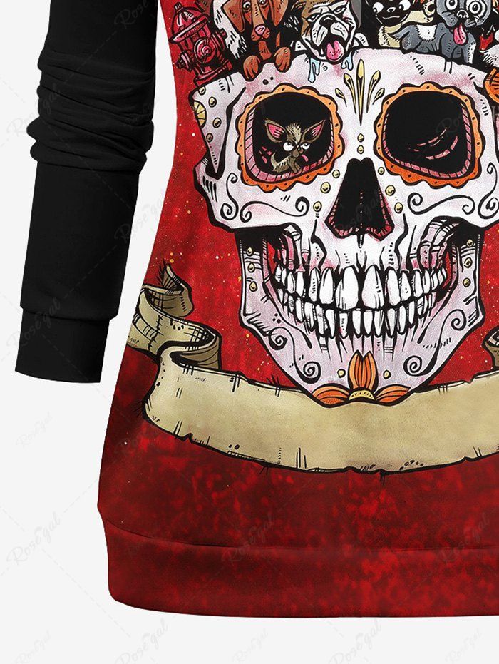 Plus Size Dogs Skull Sparkling Sequin 3D Printed Raglan Sleeves Sweatshirt