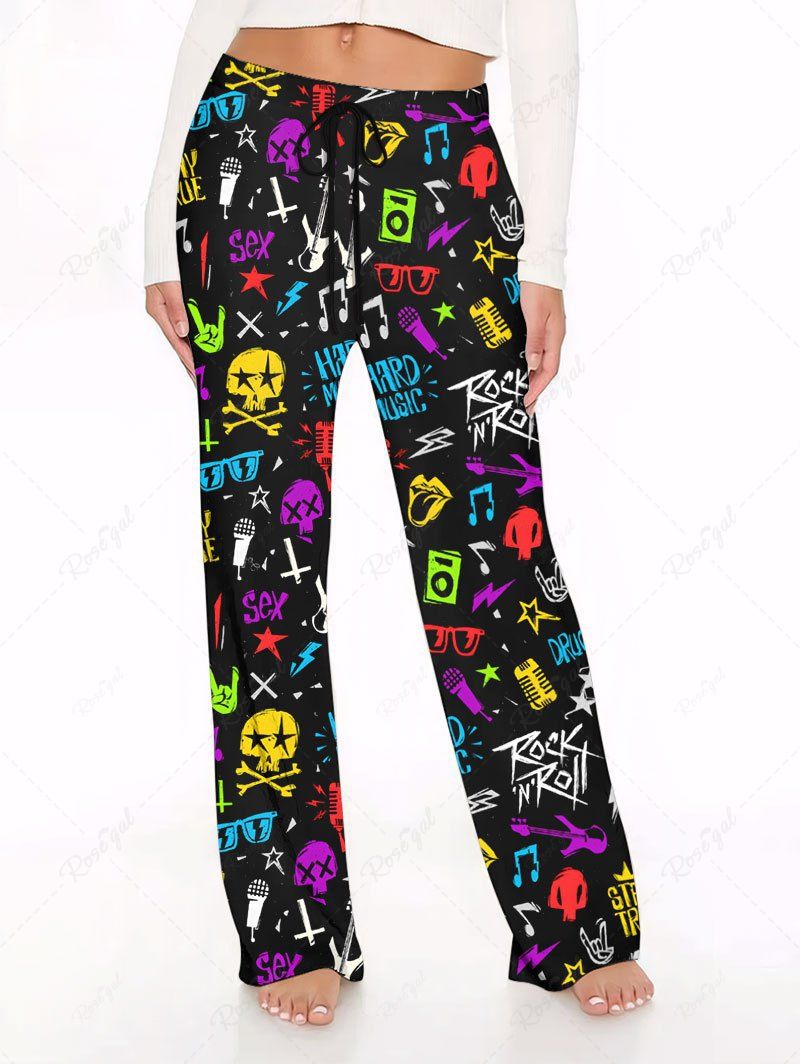 Colorful Skull Star Microphone Letters Print Pants Pajama Dog And Owner Matching Outfits