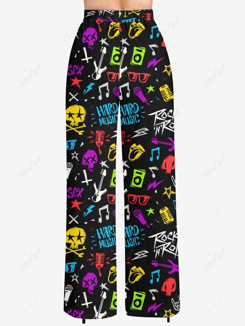 Pantalon large à cordon de serrage avec lettres imprimées en forme d'étoile et de crâne coloré pour musique hawaïenne, grande taille
