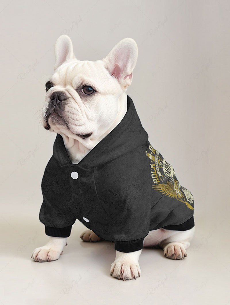 T-shirt à capuche imprimé avec lettres et ailes de crâne, tenues assorties pour chien et propriétaire