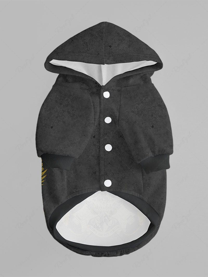 Sweat à capuche avec boutons imprimés avec crâne, cloche, ailes et lettres pour animaux de compagnie
