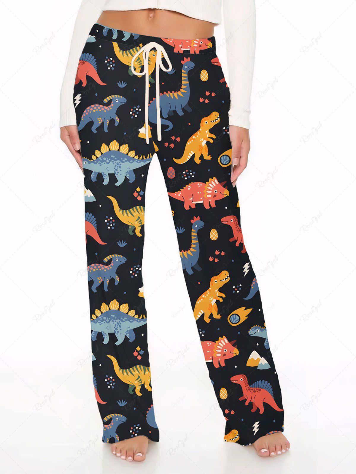 Dinosaur Printed Pajama and Wide Leg Pants Dog and Owner Matching Outfits