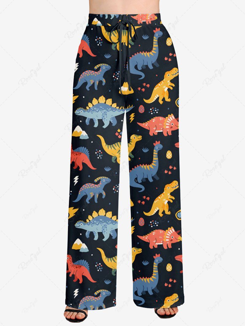 Dinosaur Printed Pajama and Wide Leg Pants Dog and Owner Matching Outfits
